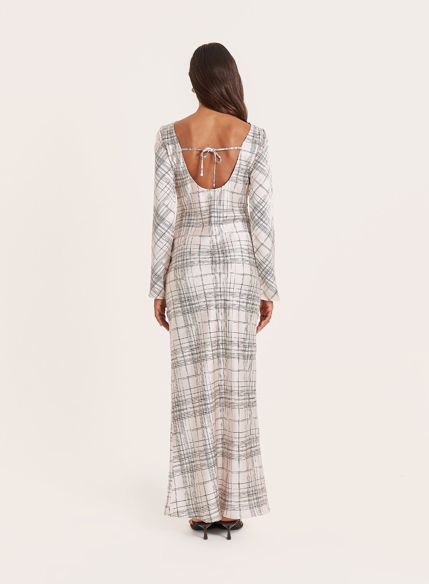 White Check Scoop Back Maxi Dress